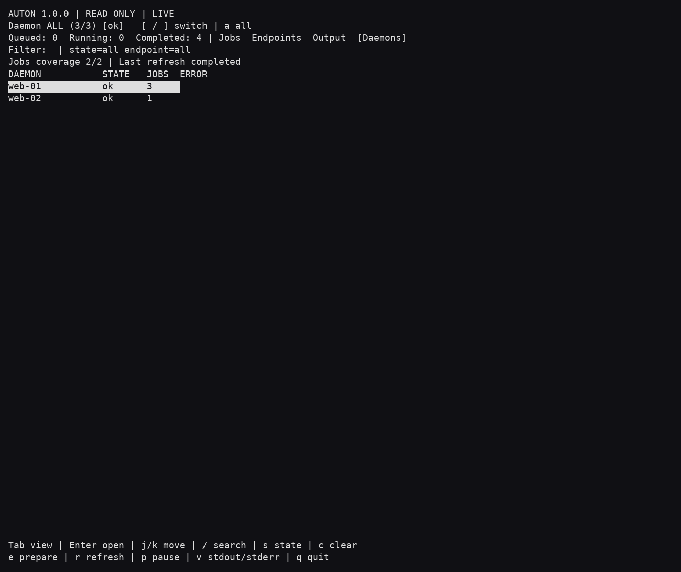 Auton TUI: daemon status table