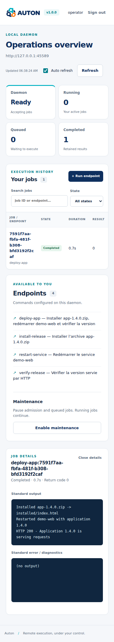 Autond mobile maintenance view
