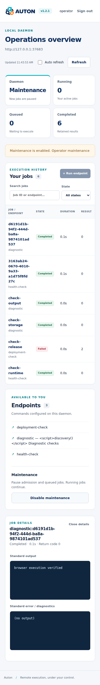 Autond mobile maintenance view